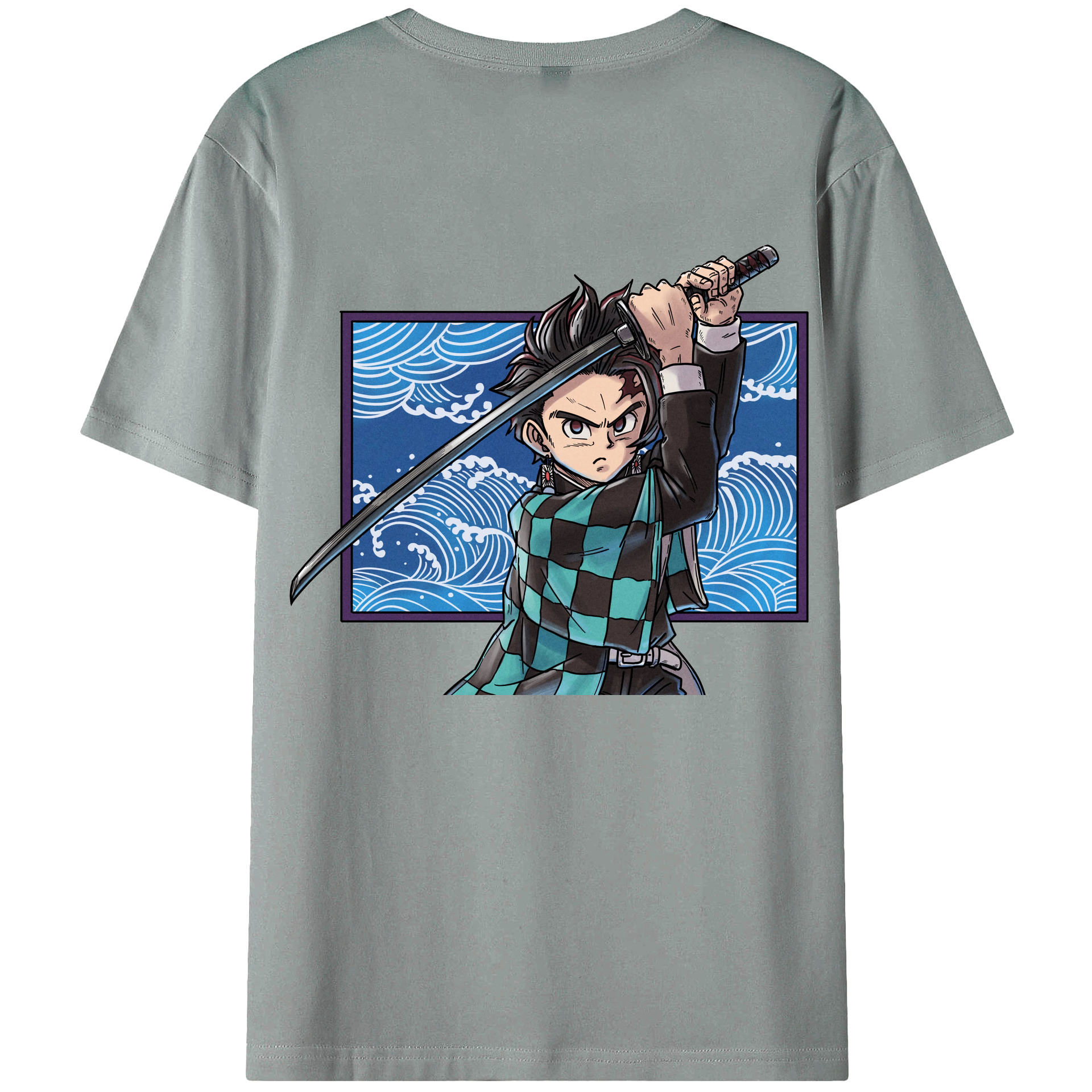 （画像用） 鬼滅の刃 竈門 炭治郎／かまど たんじろう Kamado Tanjirou 綿100％ メンズ半袖Tシャツ（バックプリント） 通気性